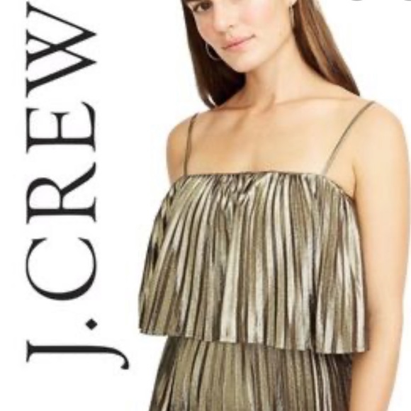 New J crew Collection Gold Lamé Pleated Midi Dress - Picture 11 of 15